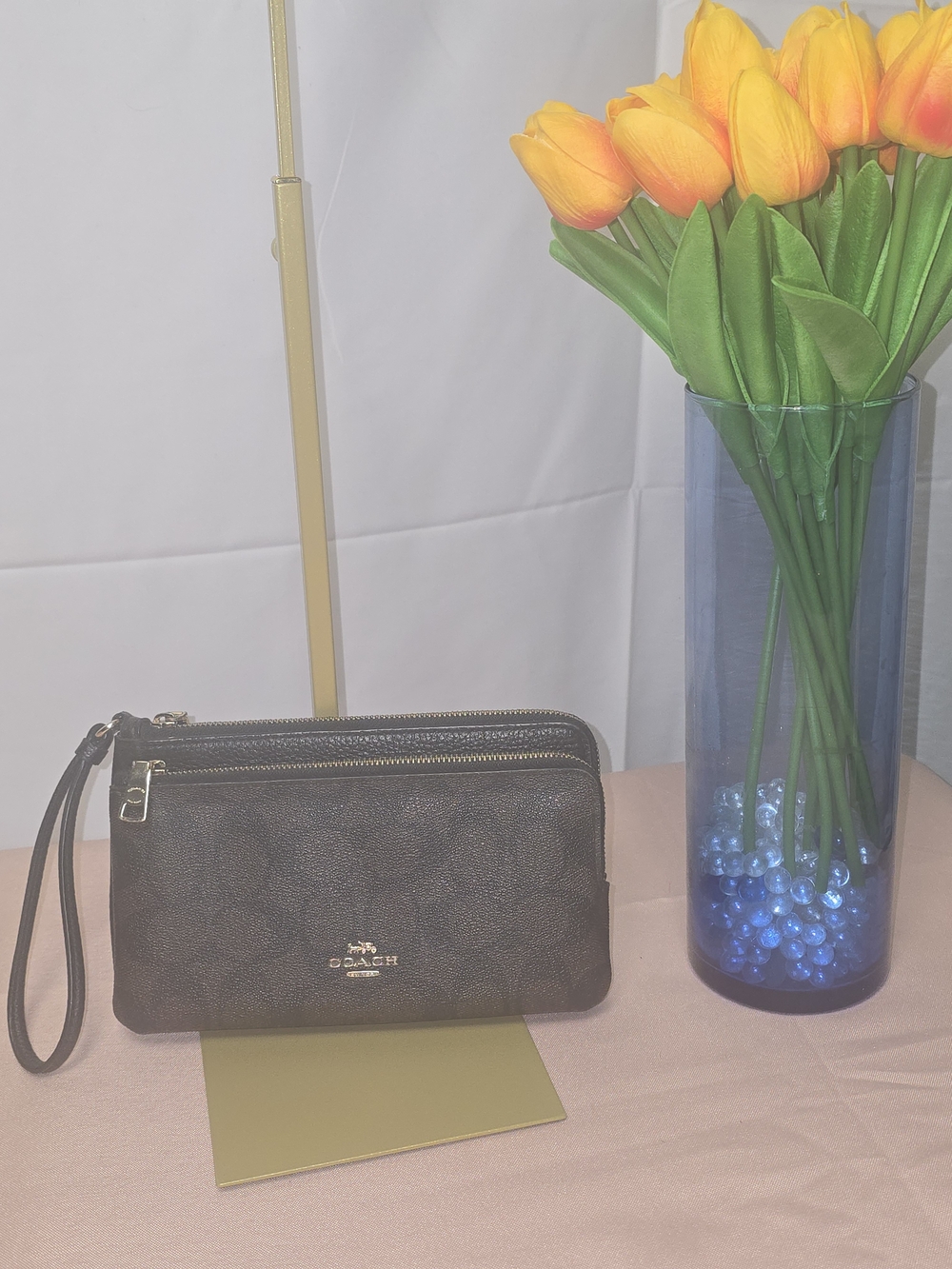 Coach Brown Signature Leather Double ZIP Wristlet